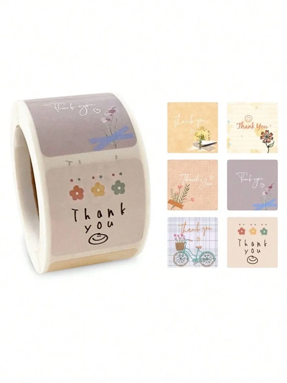 500 Ct. Thank You Floral Sticker Roll - Pastel Multi-Color
